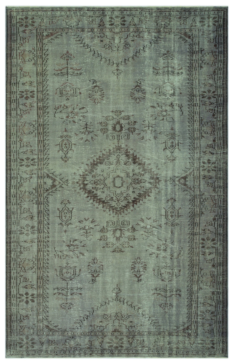 Tirena Yeşil ve Gri Madalyon Desenli El Dokuma Halı 187x295 cm