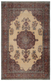 Tirena Bej ve Bordo Madalyon Desenli El Dokuma Halı 187x309 cm