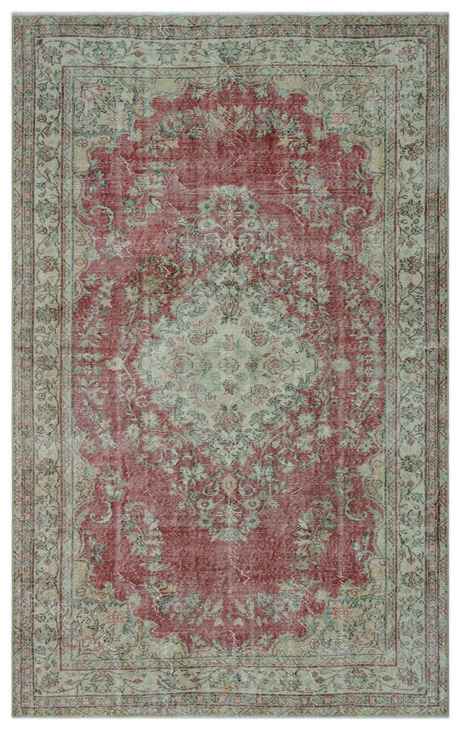 Tirena Kırmızı ve Bej Madalyon Desenli El Dokuma Halı 180x289 cm