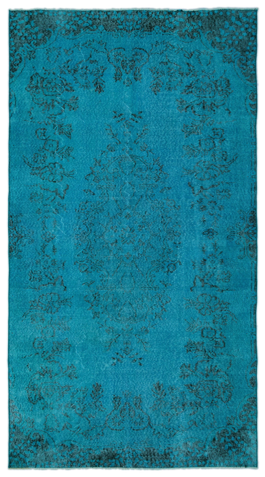 Tirena Turkuaz ve Lacivert Madalyon Desenli El Dokuma Halı 155x290 cm