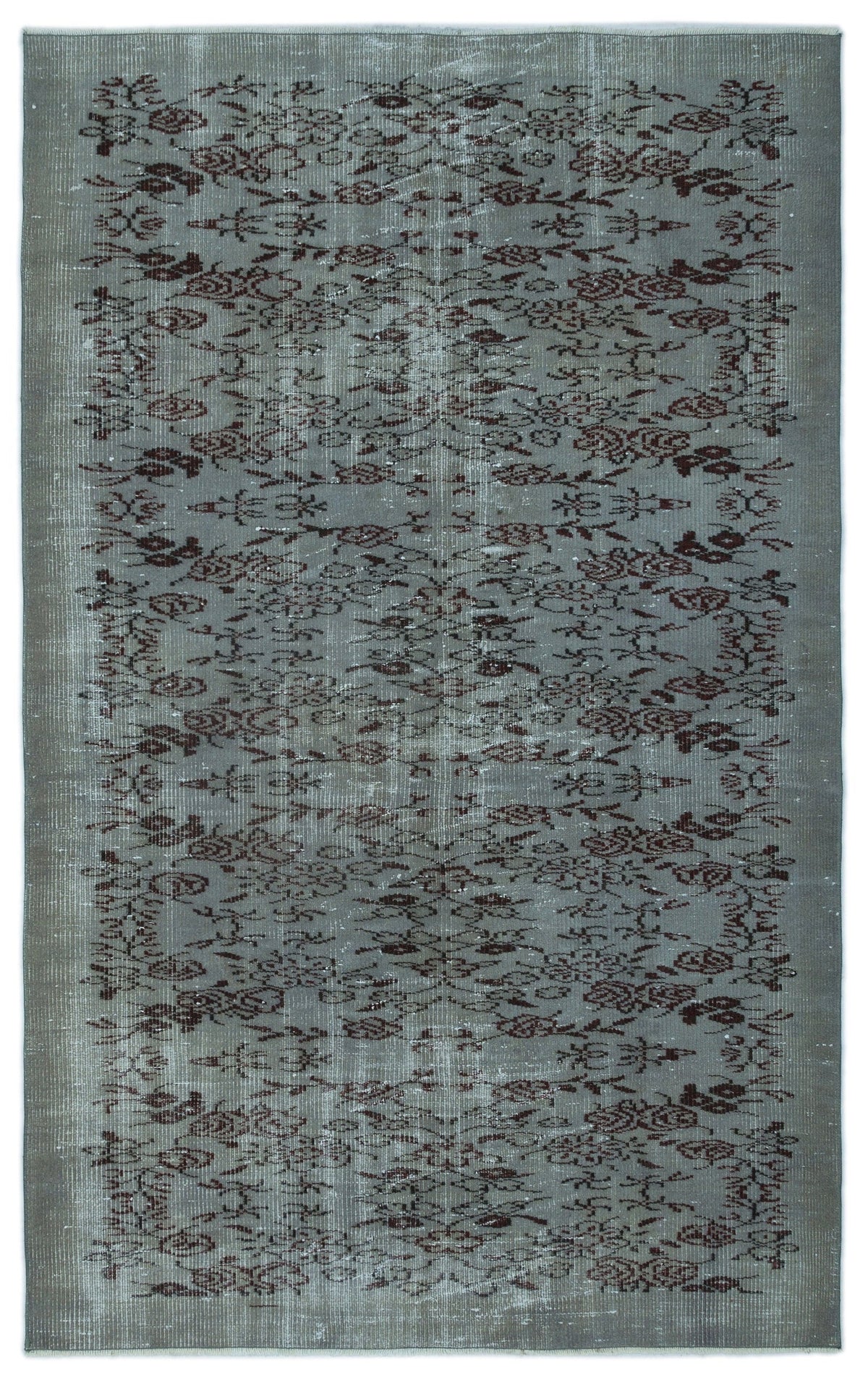 Tirena Gri ve Bordo Çiçek Desenli El Dokuma Halı 148x237 cm