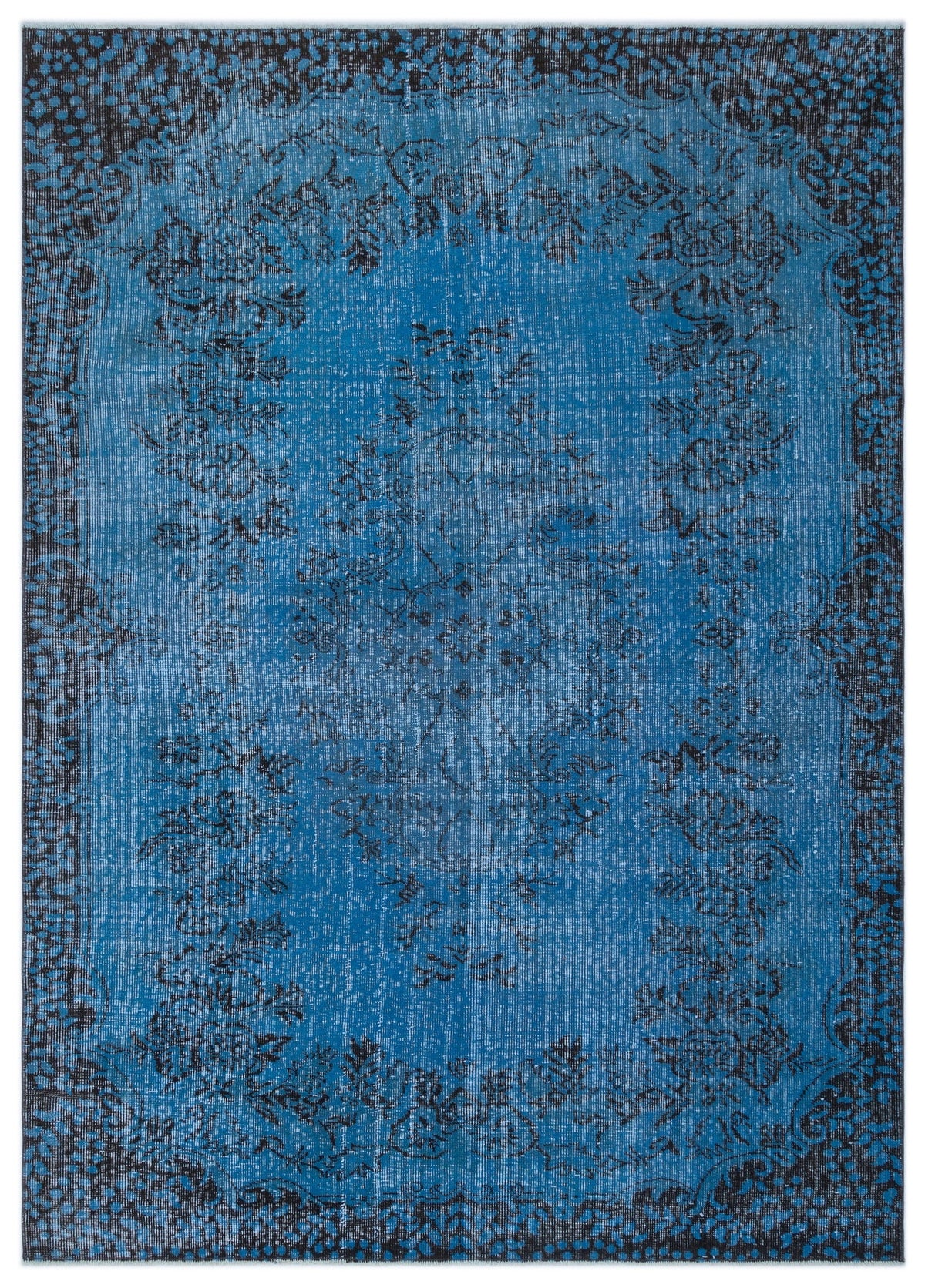 Tirena Mavi ve Siyah Çiçek Desenli El Dokuma Halı 170x240 cm