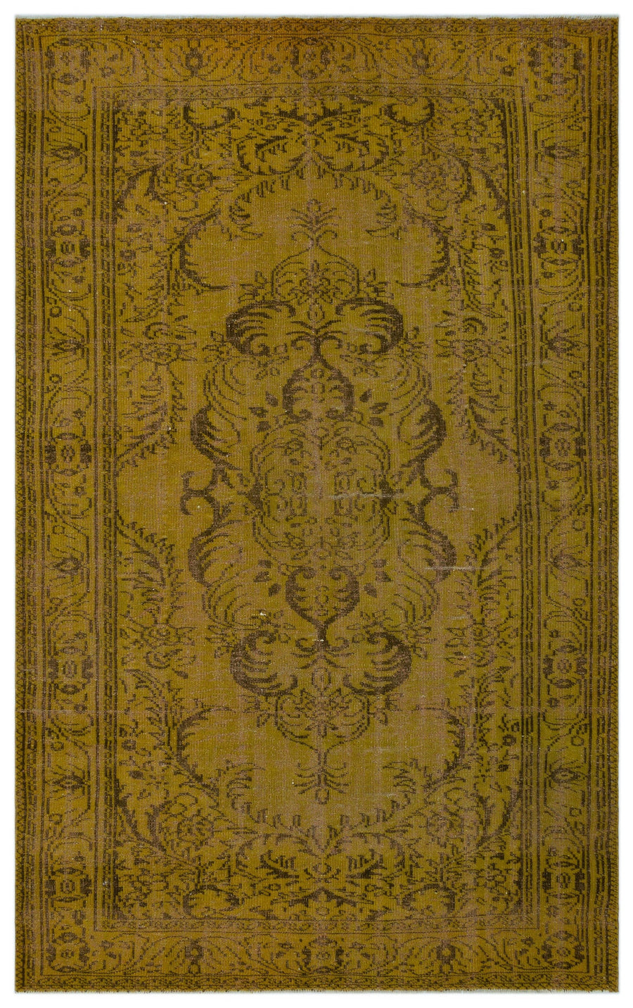 Tirena Sarı ve Kahverengi Madalyon Desenli El Dokuma Halı 190x300 cm