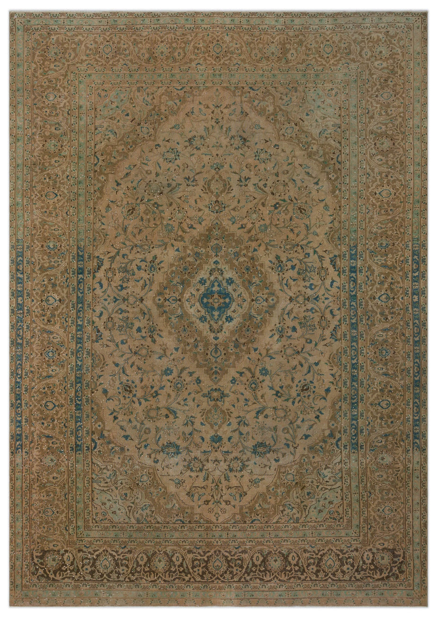 Navyel Bej ve Kahverengi Madalyon Desenli El Dokuma Halı 241x342 cm