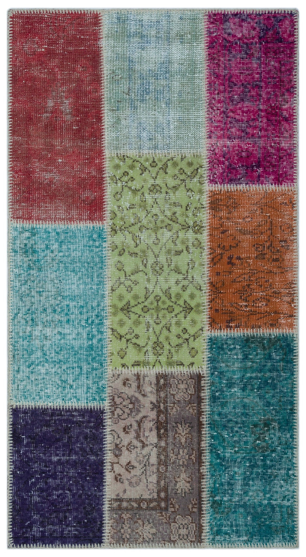 Kilva Çok Renkli ve Turkuaz Patchwork Desenli El Dokuma Halı 80x150 cm