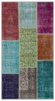 Kilva Çok Renkli ve Turkuaz Patchwork Desenli El Dokuma Halı 80x150 cm