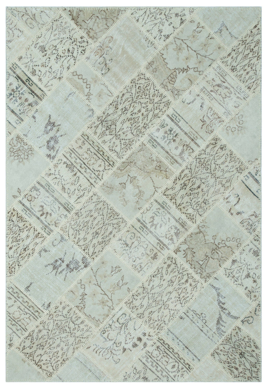 Kilva Bej ve Ekru Patchwork Desenli El Dokuma Halı 160x230 cm