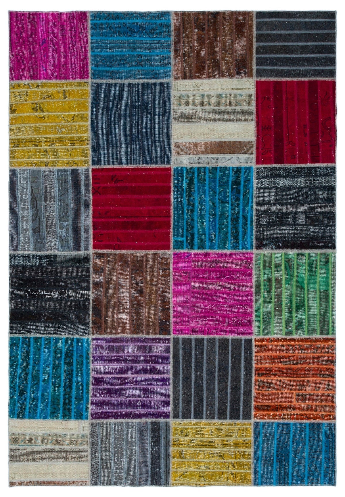 Kilva Çok Renkli ve Gri Patchwork Desenli El Dokuma Halı 160x230 cm