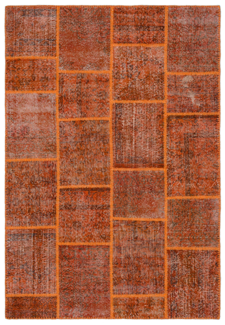 Kilva Turuncu ve Kahverengi Patchwork Desenli El Dokuma Halı 160x230 cm