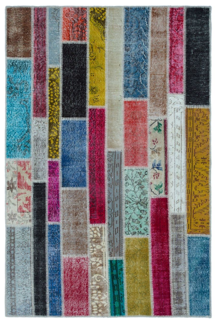 Kilva Çok Renkli ve Gri Patchwork Desenli El Dokuma Halı 155x231 cm