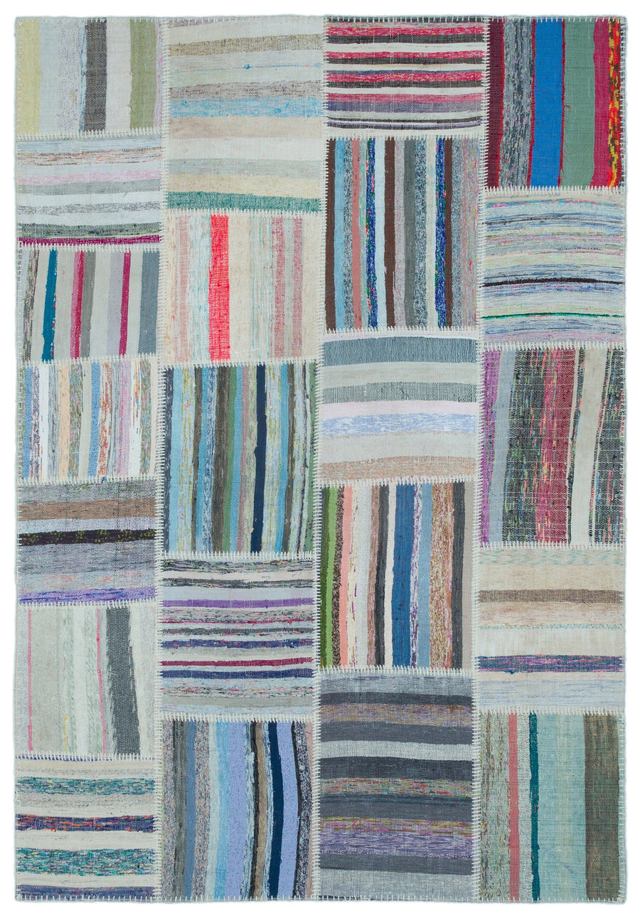Kenove Gri ve Çok Renkli Çizgili El Dokuma Kilim 160x227 cm