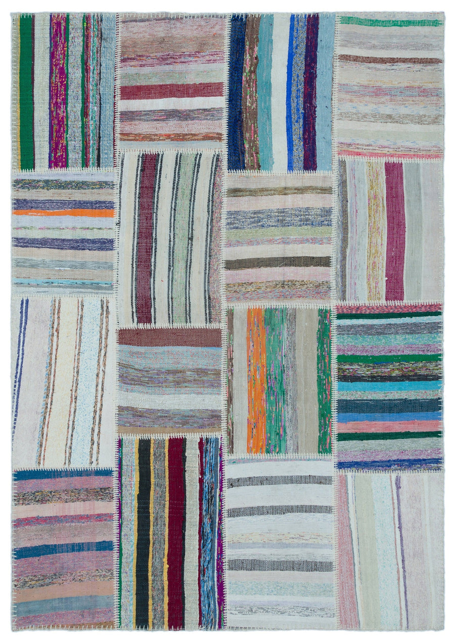 Kenove Çok Renkli ve Beyaz Çizgili El Dokuma Kilim 160x226 cm