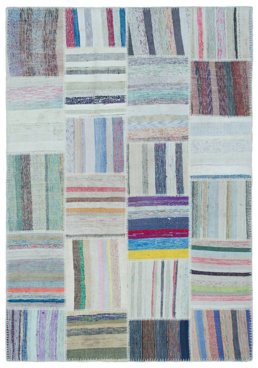 Kenove Çok Renkli ve Beyaz Çizgili El Dokuma Kilim 160x226 cm