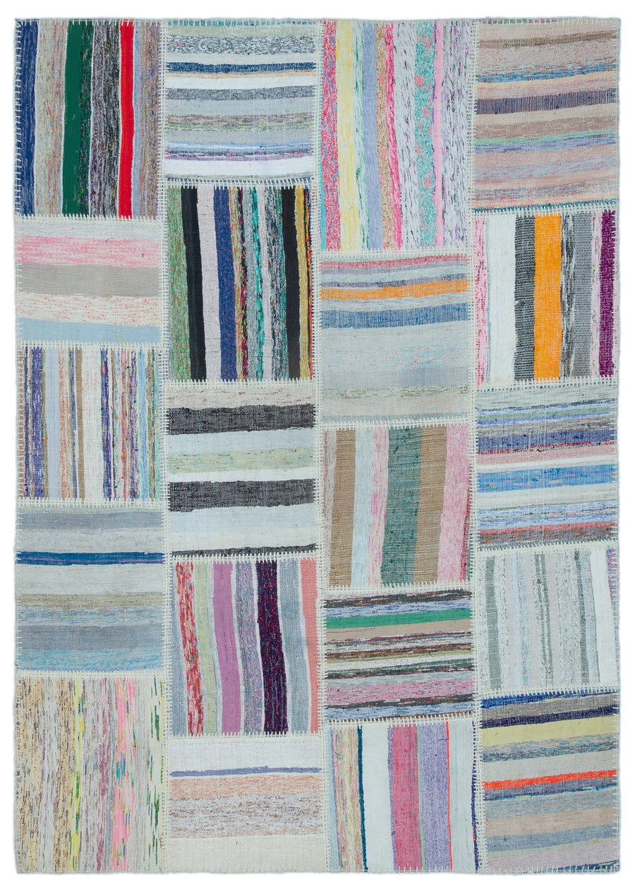 Kenove Çok Renkli ve Beyaz Çizgili El Dokuma Kilim 160x225 cm