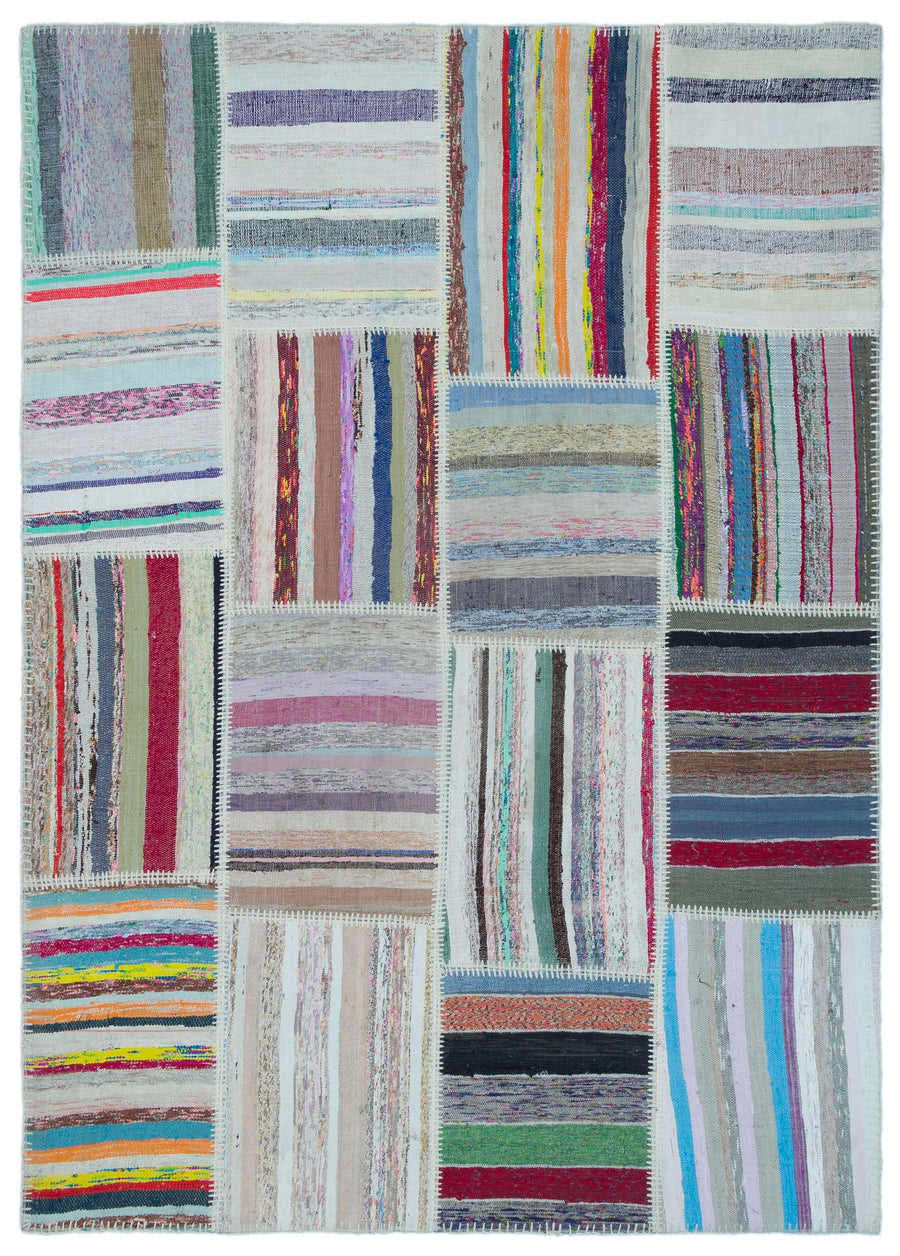 Kenove Çok Renkli ve Beyaz Çizgili El Dokuma Kilim 160x225 cm