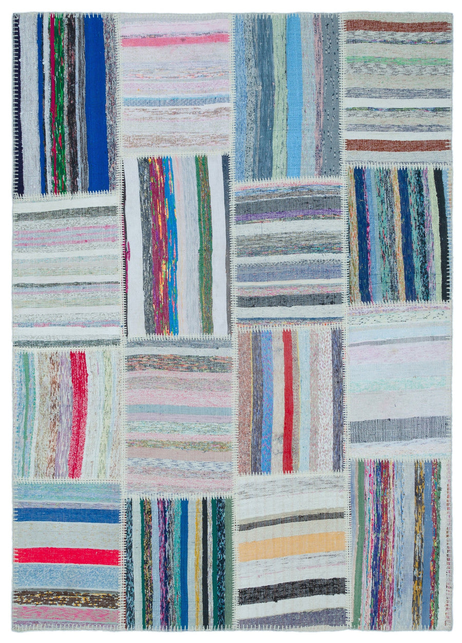 Kenove Çok Renkli ve Beyaz Çizgili El Dokuma Kilim 160x225 cm