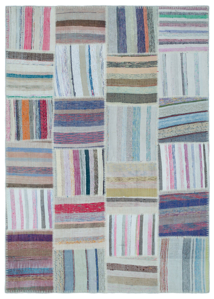 Kenove Çok Renkli ve Beyaz Çizgili El Dokuma Kilim 160x225 cm