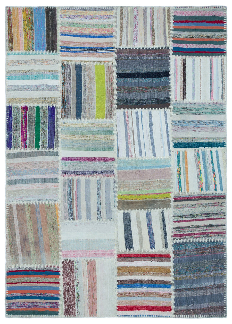 Kenove Çok Renkli ve Beyaz Çizgili El Dokuma Kilim 160x226 cm
