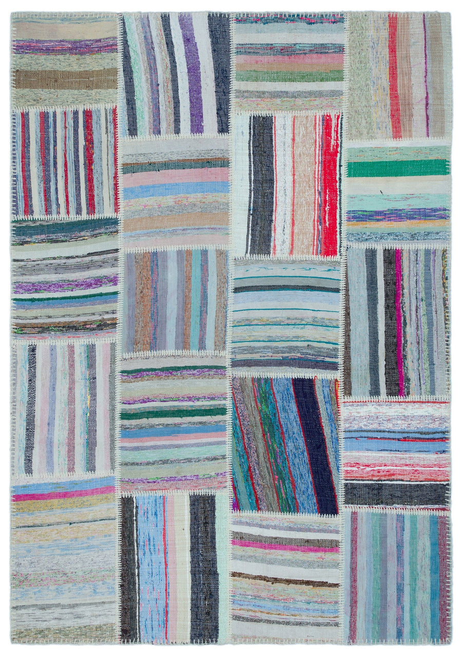Kenove Çok Renkli ve Beyaz Çizgili El Dokuma Kilim 160x228 cm