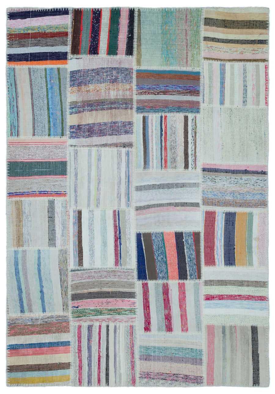 Kenove Çok Renkli ve Beyaz Çizgili El Dokuma Kilim 160x228 cm