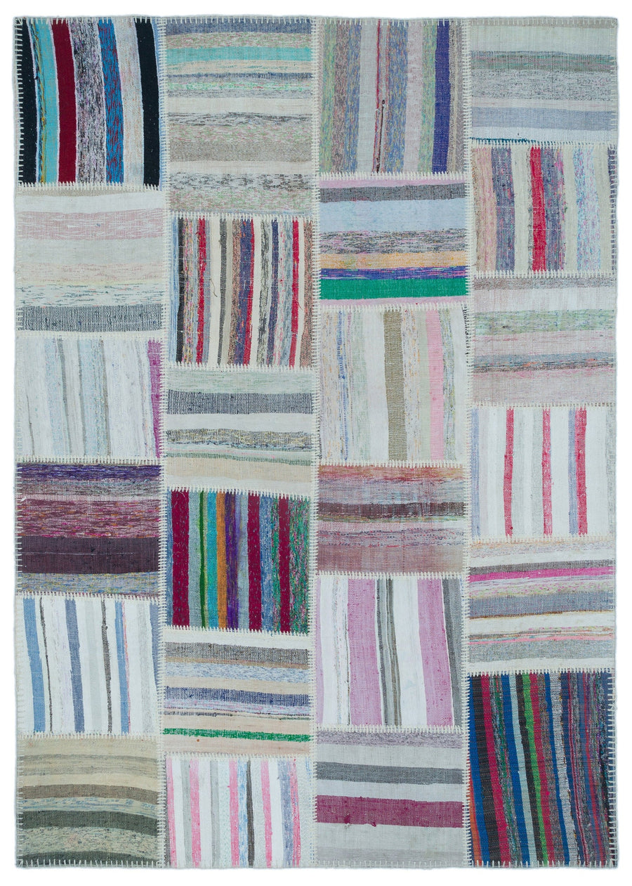Kenove Çok Renkli ve Beyaz Çizgili El Dokuma Kilim 160x226 cm