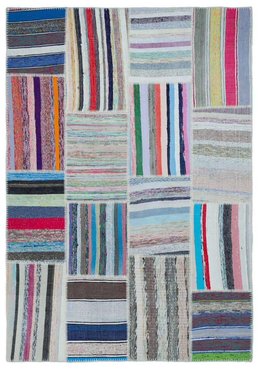 Kenove Çok Renkli ve Beyaz Çizgili El Dokuma Kilim 160x227 cm