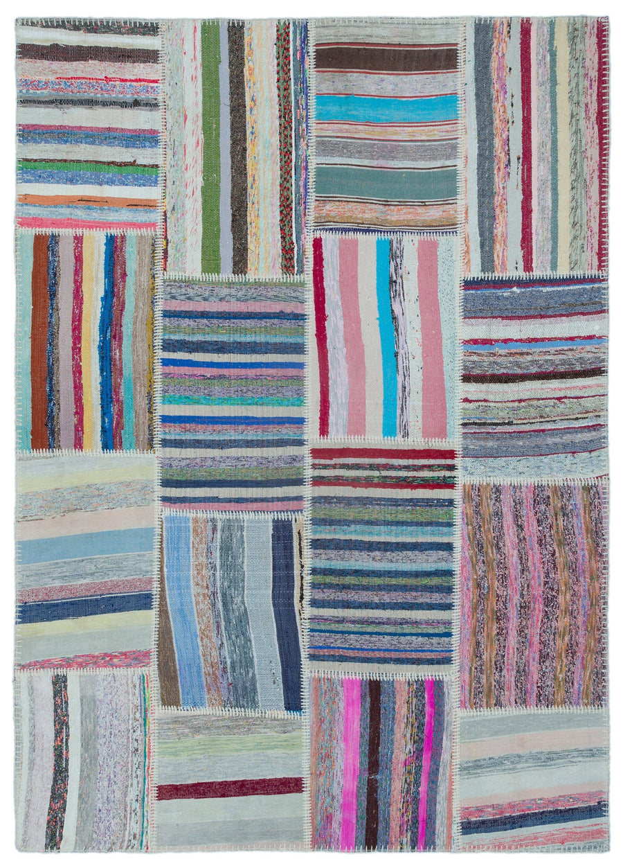 Kenove Çok Renkli ve Beyaz Çizgili El Dokuma Kilim 160x225 cm
