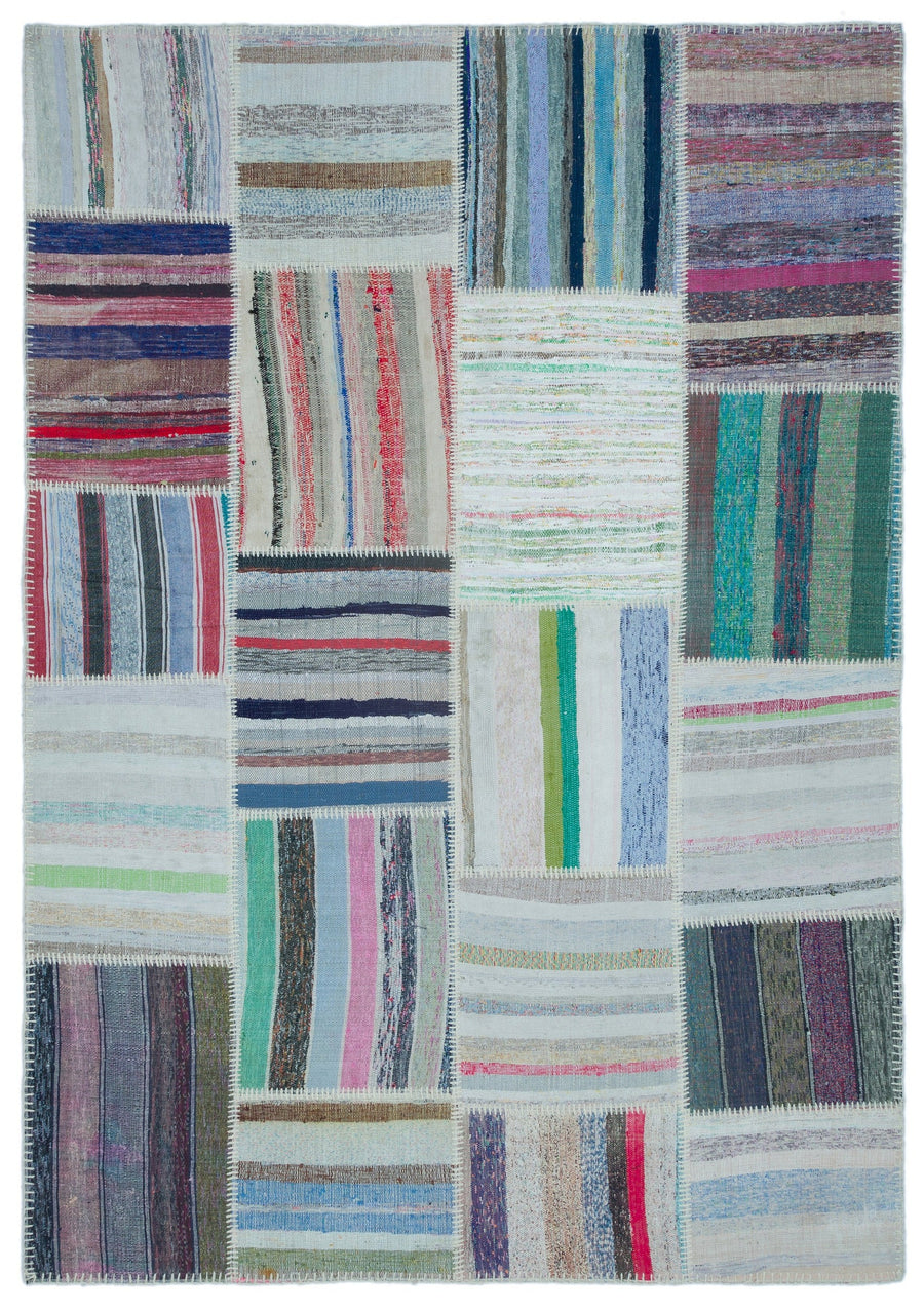 Kenove Çok Renkli ve Beyaz Çizgili El Dokuma Kilim 160x228 cm