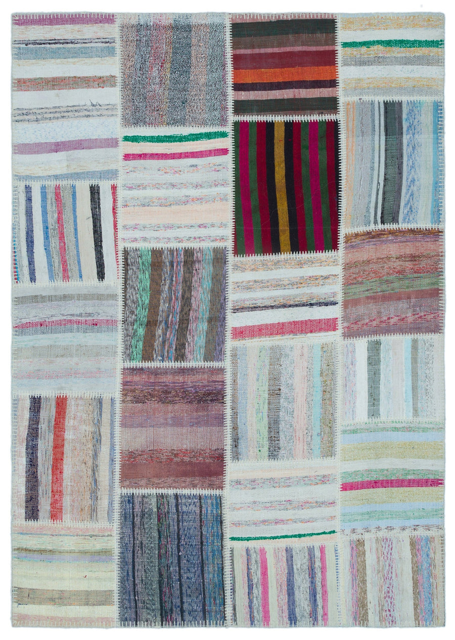 Kenove Çok Renkli ve Beyaz Çizgili El Dokuma Kilim 160x226 cm