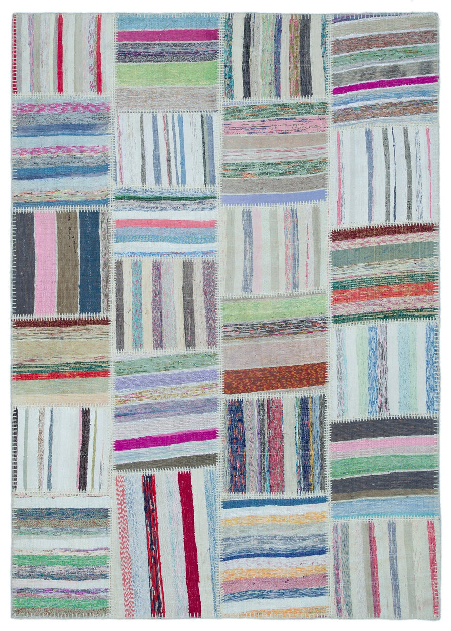 Kenove Çok Renkli ve Beyaz Çizgili El Dokuma Kilim 160x225 cm