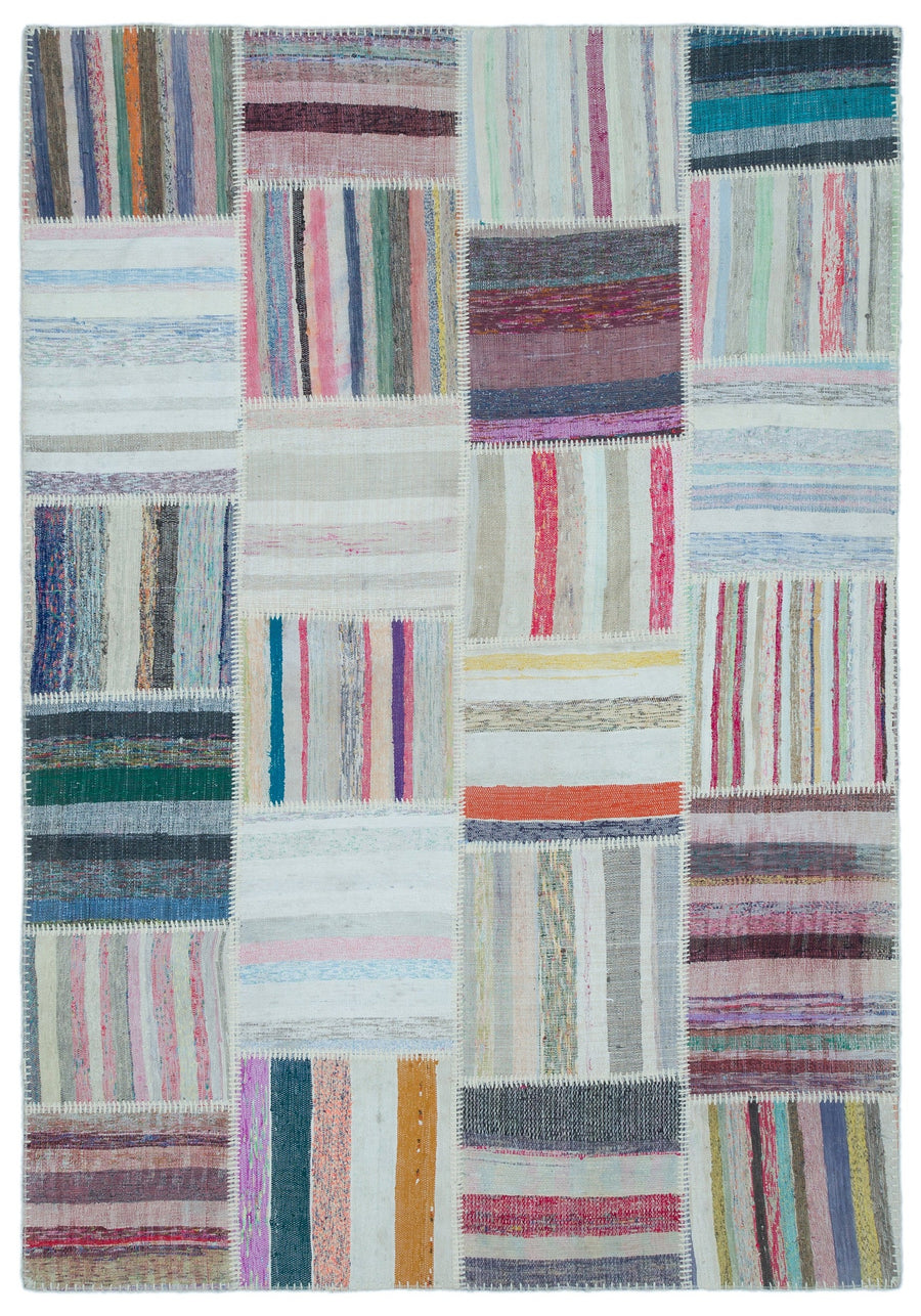 Kenove Çok Renkli ve Beyaz Çizgili El Dokuma Kilim 160x228 cm
