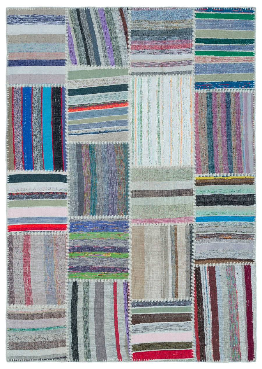 Kenove Çok Renkli ve Gri Çizgili El Dokuma Kilim 160x225 cm