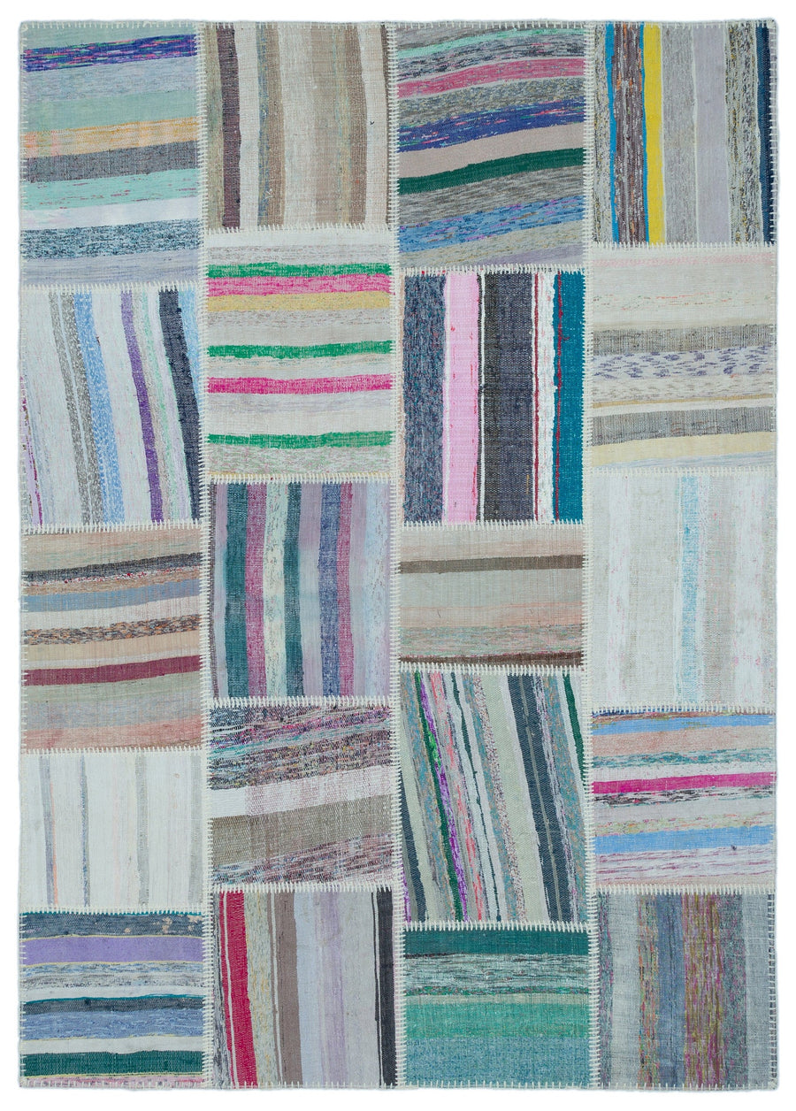 Kenove Çok Renkli ve Beyaz Çizgili El Dokuma Kilim 160x225 cm
