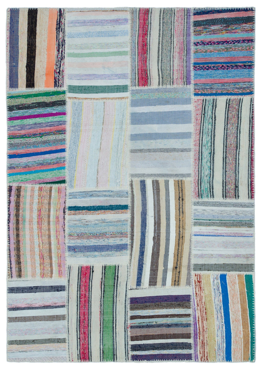 Kenove Çok Renkli ve Beyaz Çizgili El Dokuma Kilim 160x226 cm