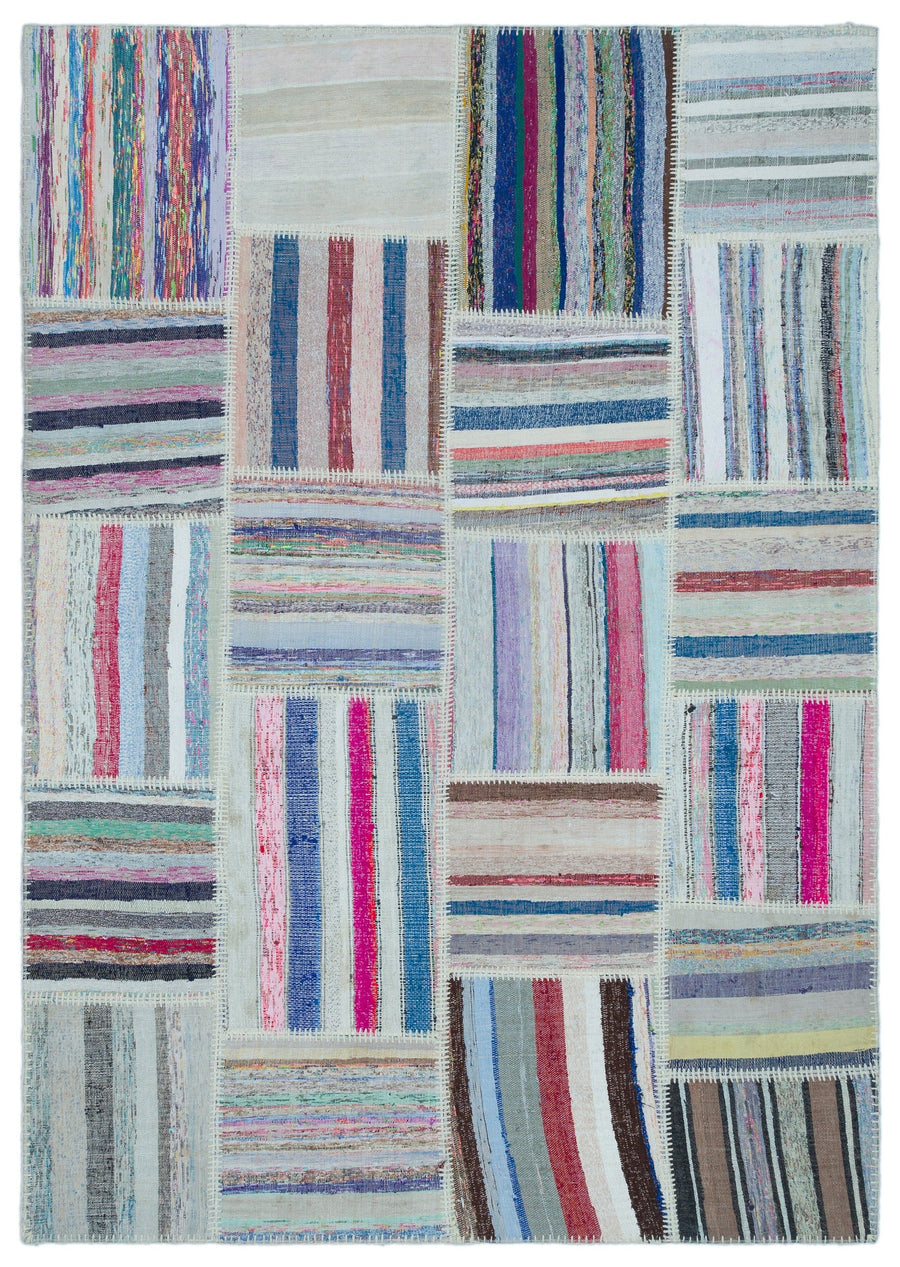 Kenove Çok Renkli ve Beyaz Çizgili El Dokuma Kilim 160x226 cm