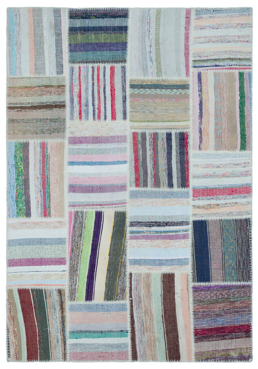 Kenove Çok Renkli ve Beyaz Çizgili El Dokuma Kilim 160x228 cm