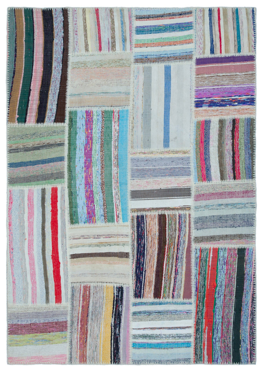 Kenove Çok Renkli ve Beyaz Çizgili El Dokuma Kilim 160x226 cm