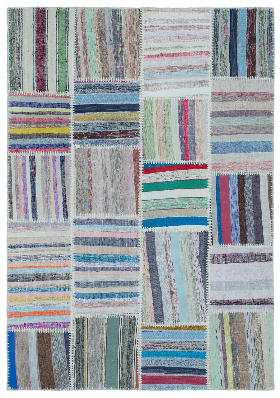 Kenove Çok Renkli ve Beyaz Çizgili El Dokuma Kilim 160x228 cm
