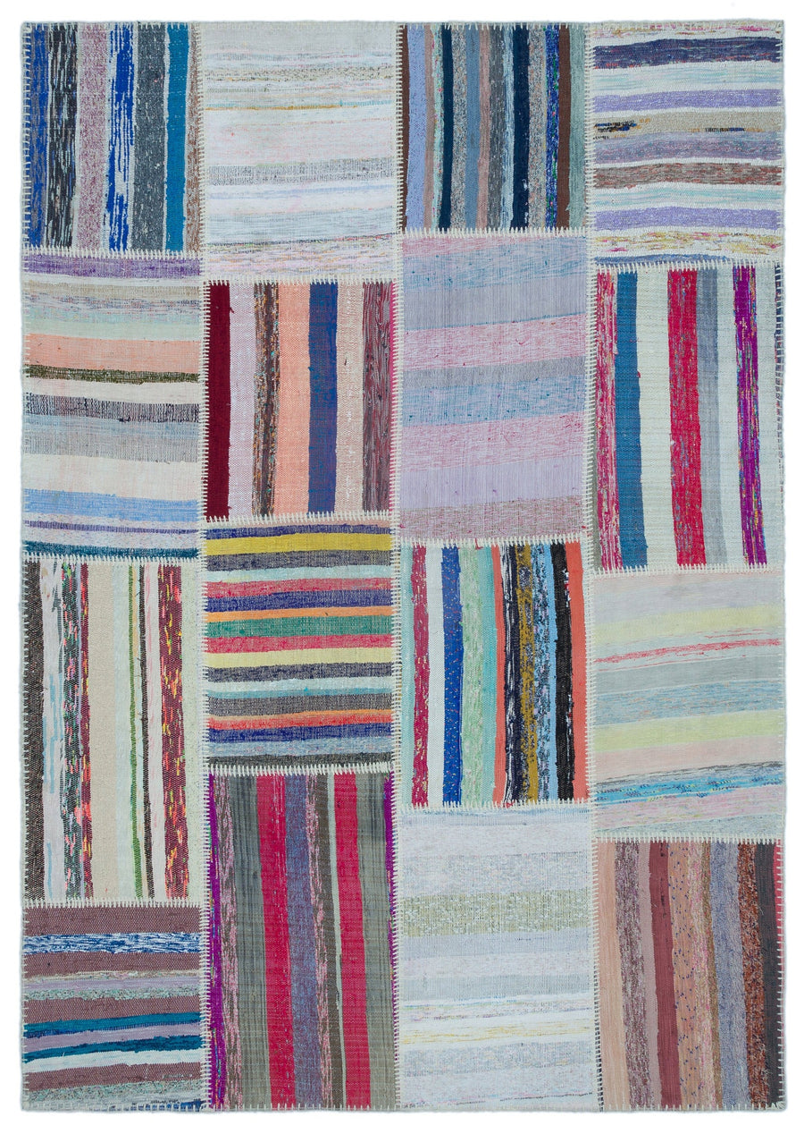Kenove Çok Renkli ve Beyaz Çizgili El Dokuma Kilim 160x227 cm