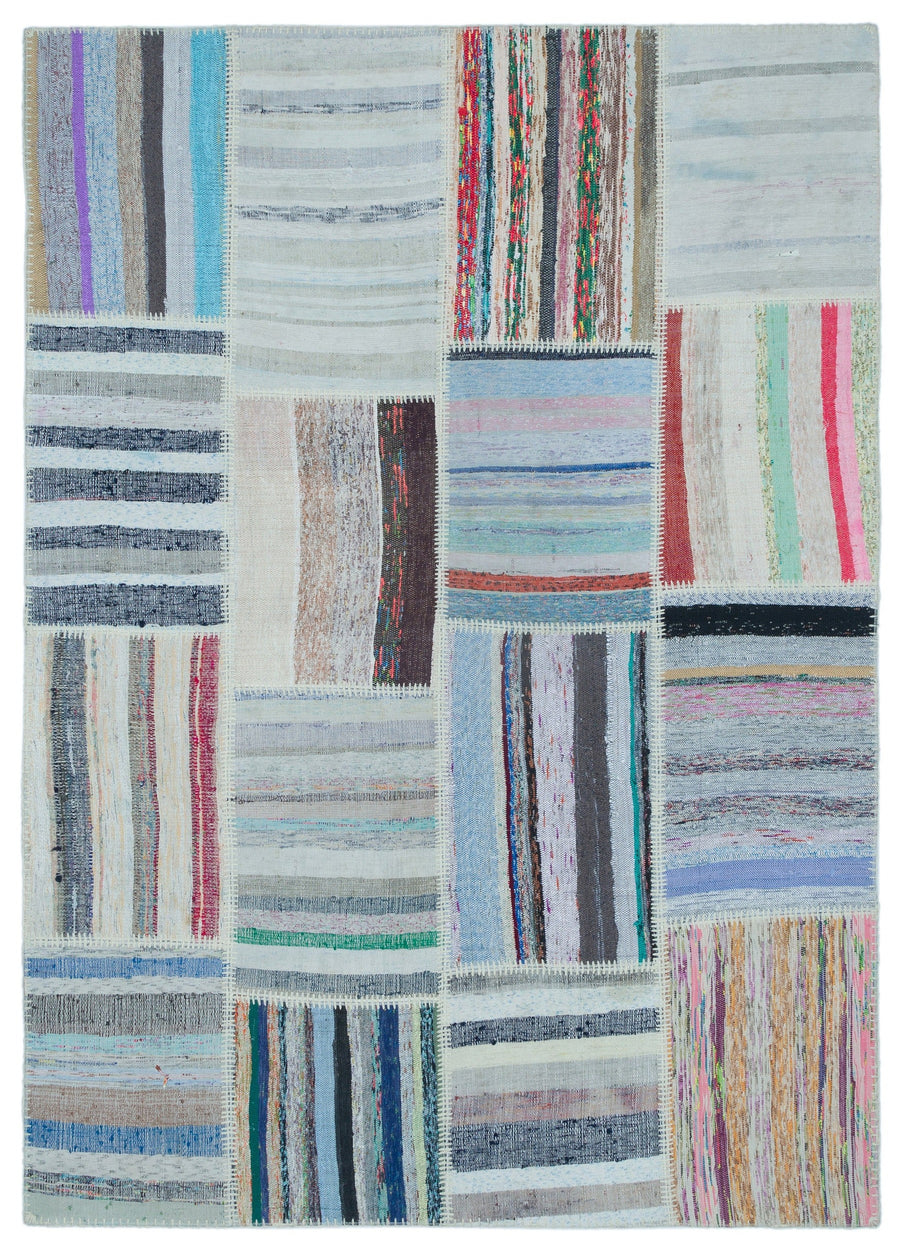 Kenove Gri ve Çok Renkli Çizgili El Dokuma Kilim 160x225 cm