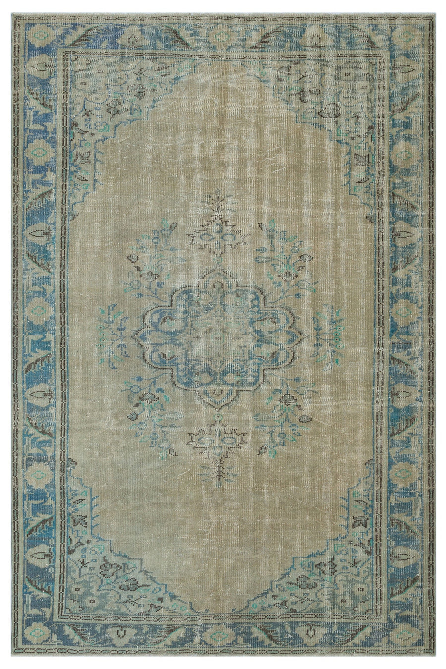 Tirena Bej ve Mavi Madalyon Desenli El Dokuma Halı 173x262 cm