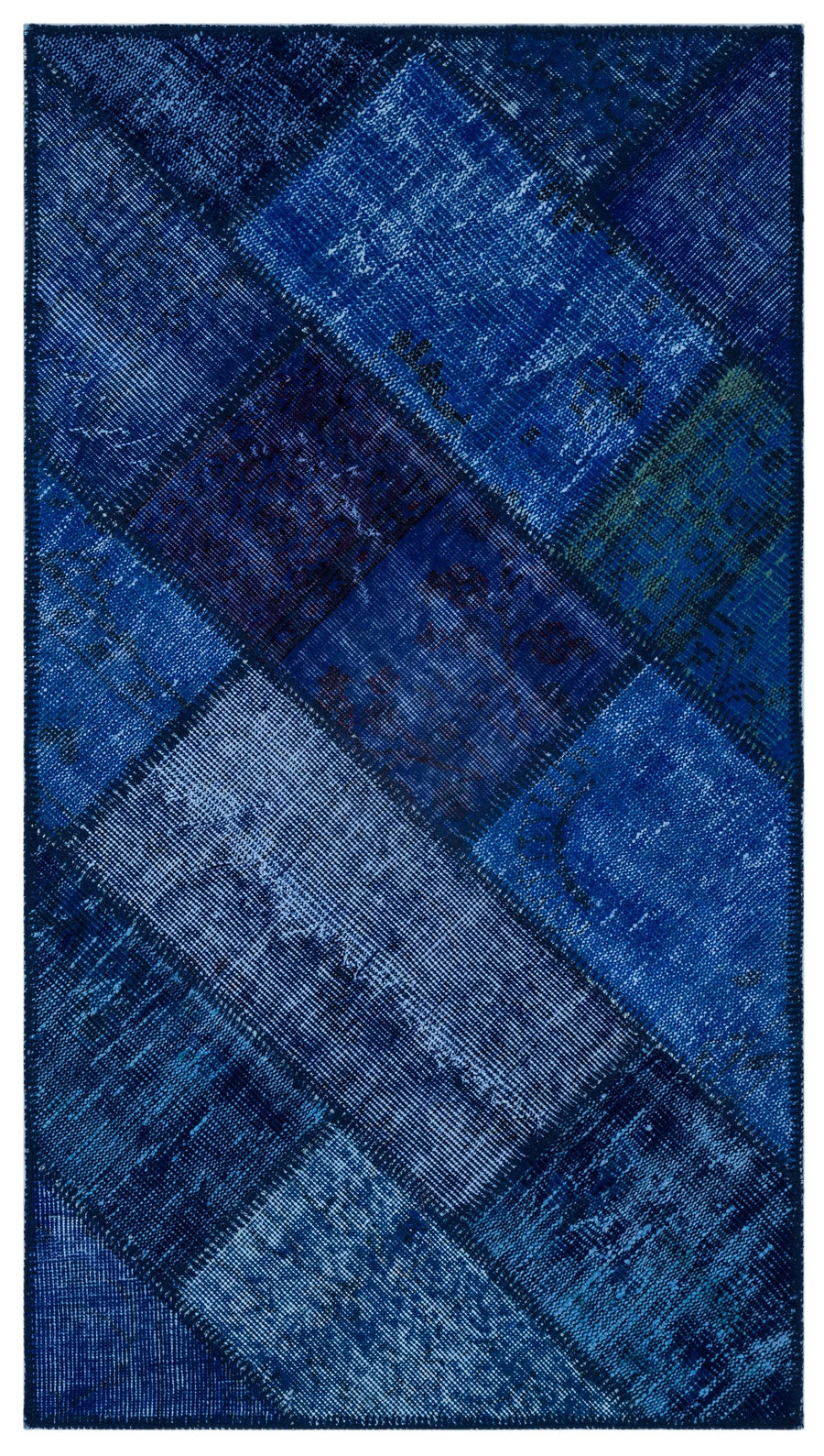 Kilva Mavi ve Lacivert Patchwork Desenli El Dokuma Halı 80x150 cm