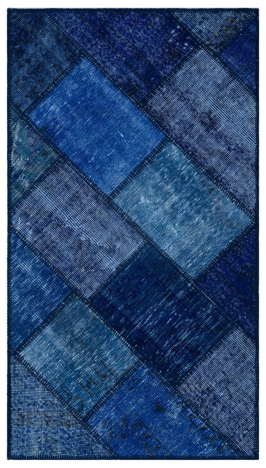 Kilva Mavi ve Lacivert Patchwork Desenli El Dokuma Halı 80x150 cm