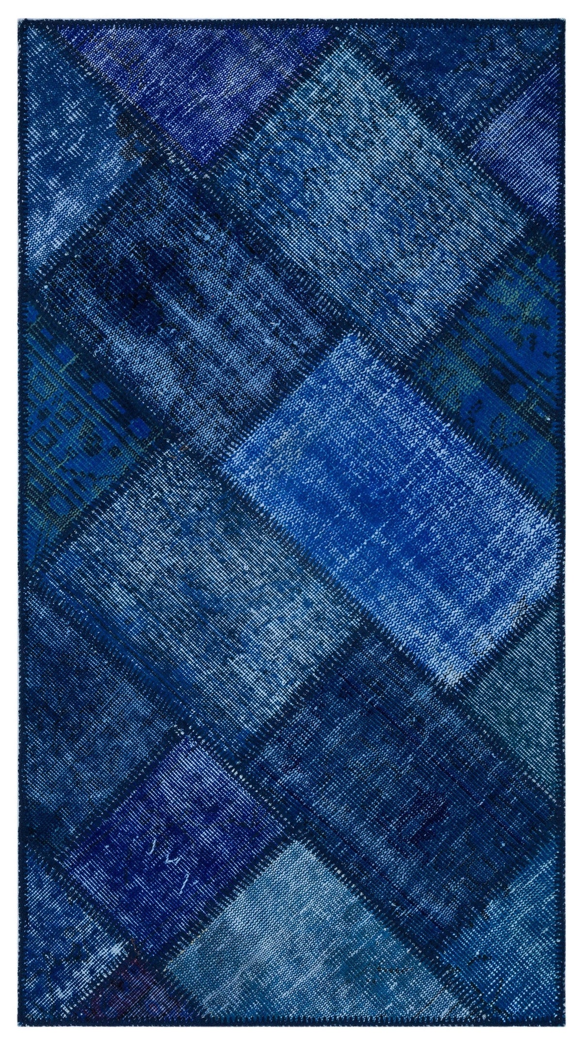 Kilva Mavi ve Lacivert Patchwork Desenli El Dokuma Halı 80x150 cm