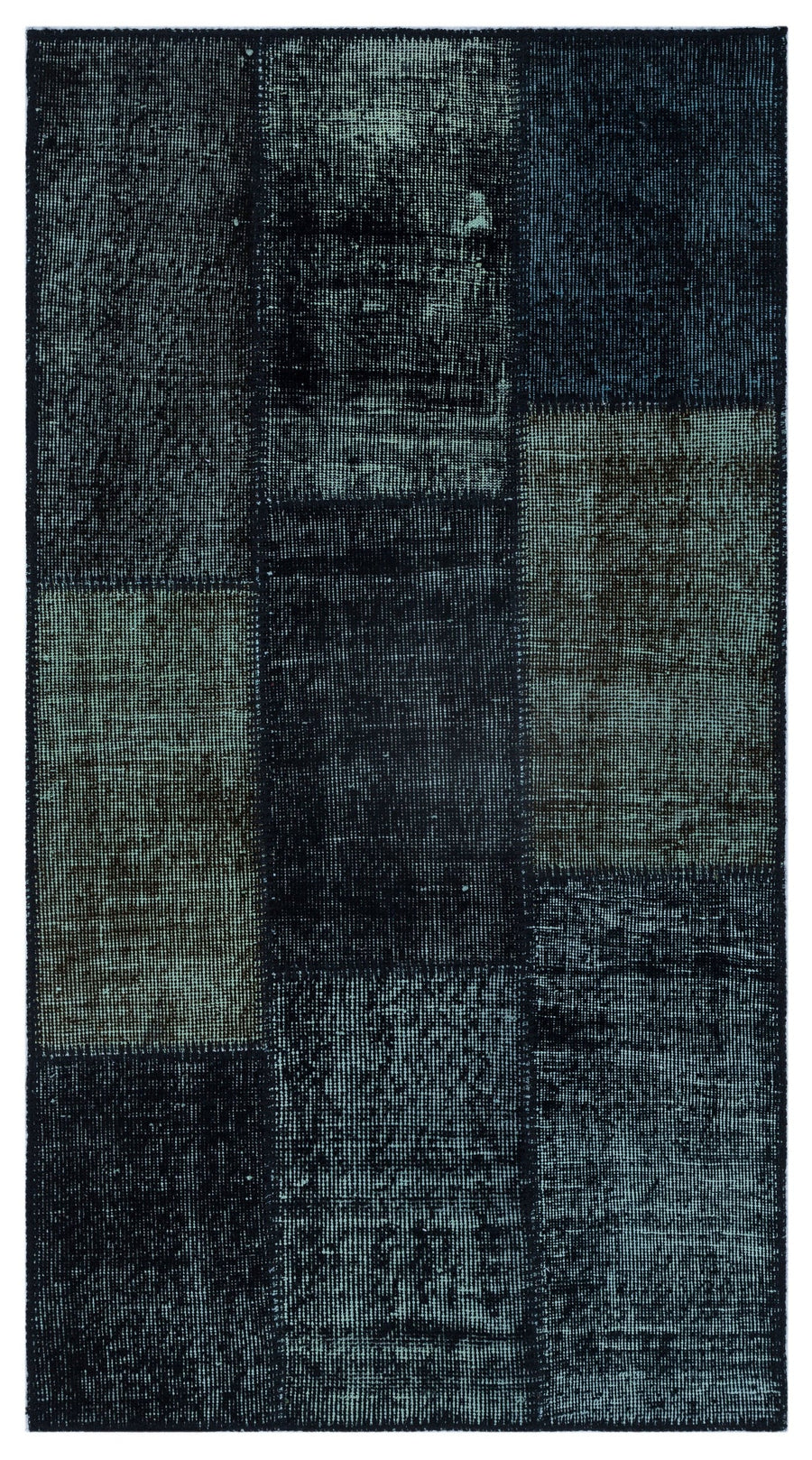 Kilva Siyah ve Lacivert Patchwork Desenli El Dokuma Halı 80x150 cm