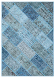 Kilva Mavi ve Gri Patchwork Desenli El Dokuma Halı 160x230 cm