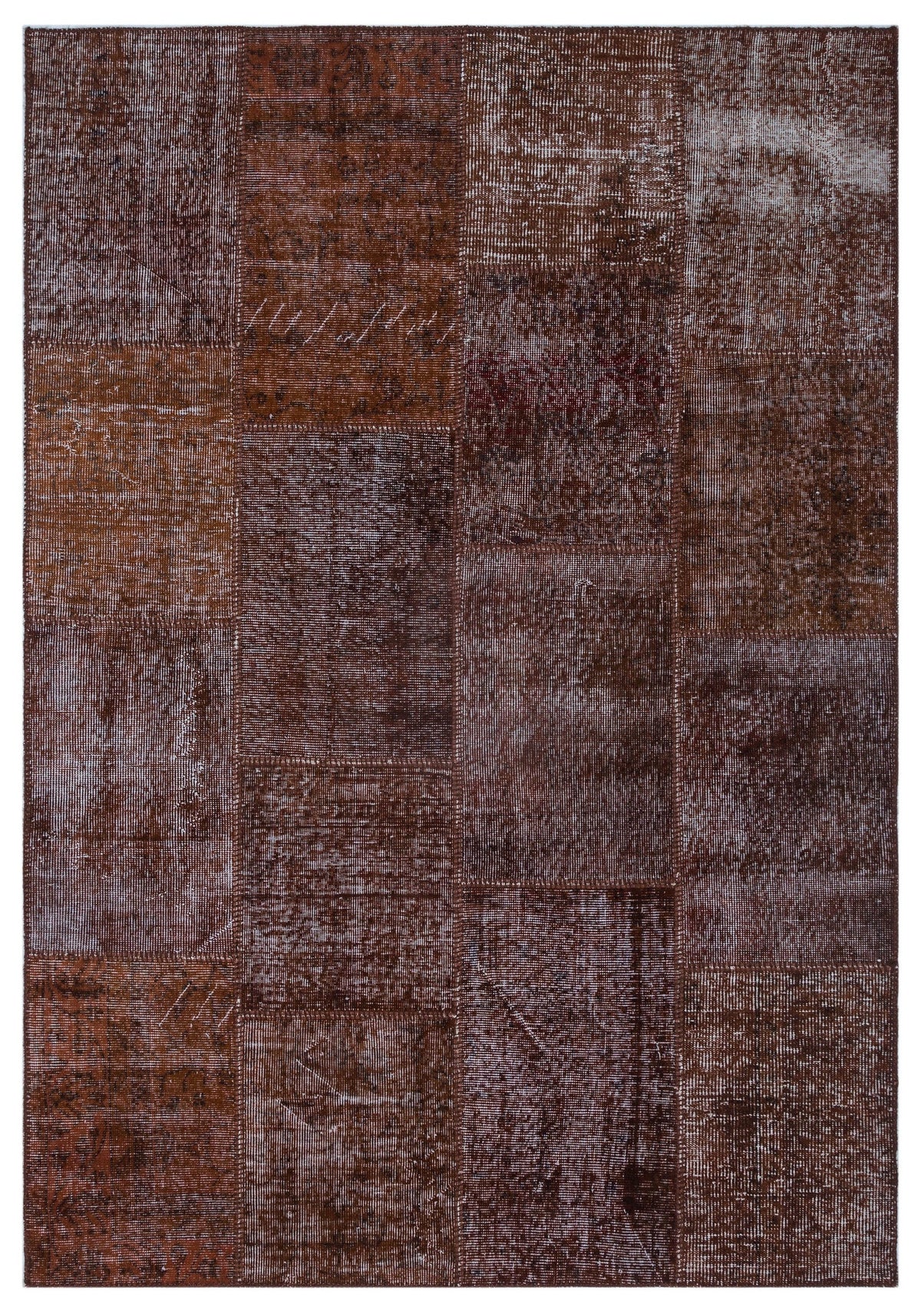 Kilva Kahverengi ve Gri Patchwork Desenli El Dokuma Halı 160x230 cm