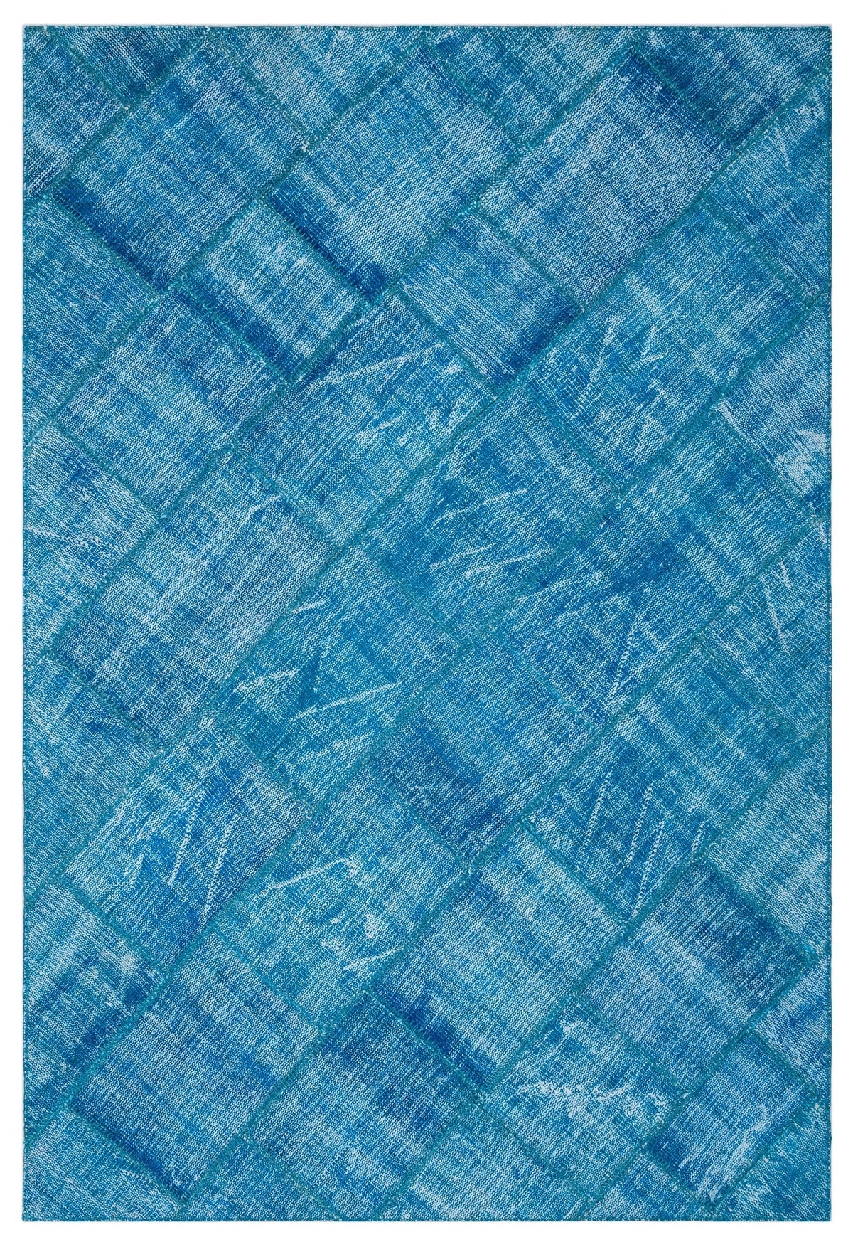 Kilva Mavi ve Turkuaz Patchwork Desenli El Dokuma Halı 160x230 cm