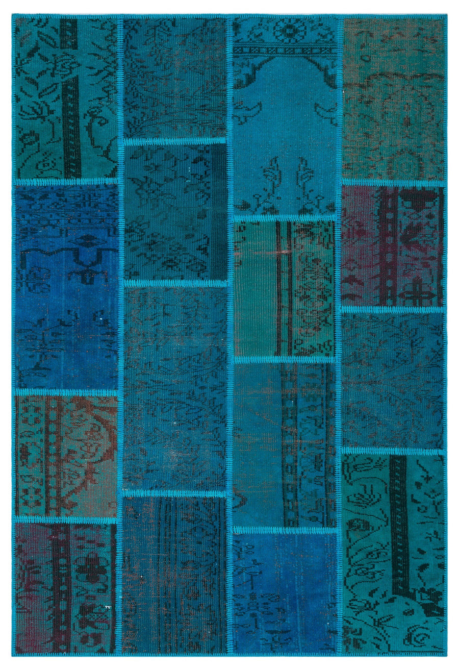 Kilva Turkuaz ve Lacivert Patchwork Desenli El Dokuma Halı 160x230 cm