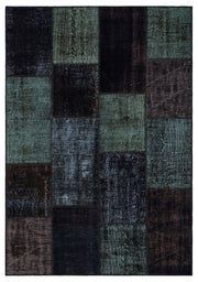 Kilva Siyah ve Lacivert Patchwork Desenli El Dokuma Halı 160x230 cm